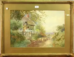 Arthur Wilkinson, A Sussex Lane, watercolour and gouache