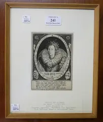 Elisabeth del Gr. Angl. Fran. Hiber. et Verginiae Regina' (Half Length Portrait of Queen Elizabeth I) by Crispijn van de Passe I, monochrome engraving, sold Mar 2012