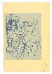 Felix Topolski, View at the Benson Ball with Miss Sharman Douglas and Other Figures, pen and blue ink