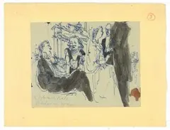 Felix Topolski, A Debutante Ball, 5, Belgrave Square, blue ink and wash