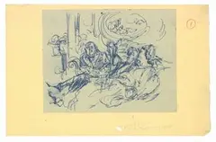 Felix Topolski, View at the Benson Ball with Lady Caroline Thynne and Three Other Figures seated, pen and blue ink
