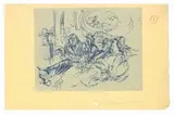 Felix Topolski, View at the Benson Ball with Lady Caroline Thynne and Three Other Figures seated, pen and blue ink