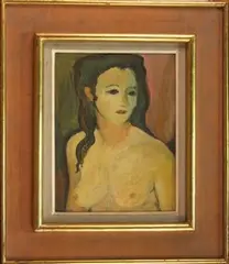 J.A.R. Durand, Half Length Portrait of a Female Nude, oil on canvas