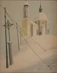 Felix Kelly, Church at Seefeld, oil on board