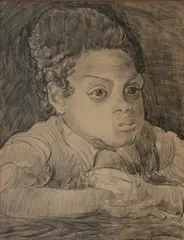 Jacob Epstein, Half Length Portrait of a Boy seated at a Table, early/mid-20th Century pencil