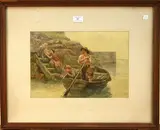 Henry J. Holding, Two Boys in a Rowing Boat near a Mother and Child, a Harbour Wall beyond, 1871, watercolour