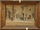 Alexander James Mavrogordato, The College, Winchester' (Students standing at the Entrance), 1924, watercolour with gouache