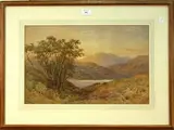 N.E. Green, Killarney' (Irish Landscape with Deer near a Lake), watercolour