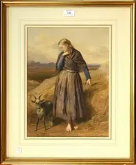 W. Lee, Landscape, possibly in Ireland, with a Peasant Girl standing beside a Goat, 1863, watercolour
