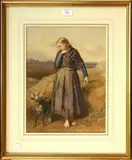 W. Lee, Landscape, possibly in Ireland, with a Peasant Girl standing beside a Goat, 1863, watercolour