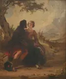 Alex Johnston, Highland Couple seated on a Grassy Mound, oil on canvas