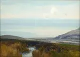 Frederick John Widgery, Dartmoor Landscape with Meandering River and Sheep in the distance