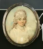 Henry Jacob Burch, Oval Miniature Head and Shoulders Portrait of a Lady, wearing a White Dress, Stock and Fichu, watercolour on ivory