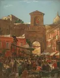 Charles Cundall, Porta Capuana, Naples' (View of the Market Square), oil on panel