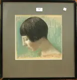 Jacob Kramer, Head Study of a Female in Profile, 1925, charcoal and coloured chalks