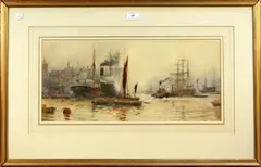 Frederick William Scarborough, Shipping on the River Thames, watercolour