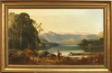 W.G. George, Landscape with Figures beside a Rowing Boat looking across a Lake, 1852, oil on canvas