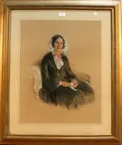 J. Gilbert, Three-quarter Length Portrait of a Lady seated in Chair, possibly Margaret Ismay, Mother of J. Bruce Ismay, 1853, charcoal and watercolour