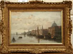 John Frederick Hulk, Amsterdam' (View of the Town from a Canal), oil on panel