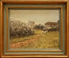 Edward Dawson, Blackthorn, Church Knowle' (Horse and Figure beside a Path), oil on board