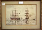 Henry Scott Tuke, Square Riggers at Anchor, 1910, watercolour