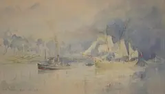 Henry Scott Tuke, Mylor' (Tug and Sailing Vessel on the River), 1898, watercolour