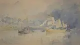Henry Scott Tuke, Mylor' (Tug and Sailing Vessel on the River), 1898, watercolour