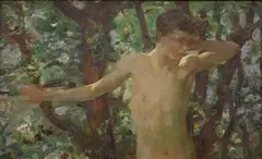 Henry Scott Tuke, Half Length Study of a Boy, oil on panel