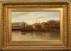 Alfred George Morgan, View of a Harbour Town, possibly Whitby, oil on canvas
