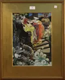 Amy Sawyer, Maidens on the Steps near a Fabulous Beast and its Master, watercolour and gouache