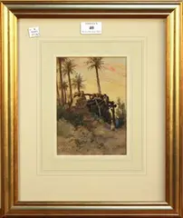 Robert Charles Goff, Eastern View with Figures wearing Traditional Costume excavating a Desert Site, 1897, watercolour