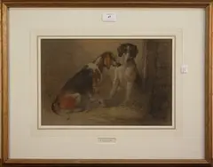 E.R. Smythe, Study of Two Fox Hounds in a Stable Interior, pencil