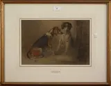 E.R. Smythe, Study of Two Fox Hounds in a Stable Interior, pencil