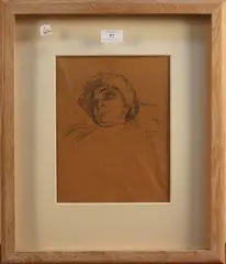 Walter Sickert, Head Study of a Venetian Lady, pencil and ink on brown paper