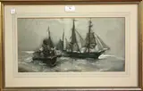 Frank Henry Mason, Study of a Paddle Steamer and Sailing Vessel