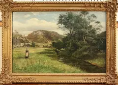William Glover, Landscape with a Woman carrying a Bucket towards a River, oil on canvas