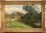 William Glover, Landscape with a Woman carrying a Bucket towards a River, oil on canvas