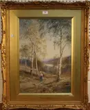 John MacWhirter, Autumn in Strathglass' (Woodland View with a Young Girl collecting Twigs), watercolour