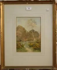 George Marks, Two Children sitting beside a Woodland Path, watercolour