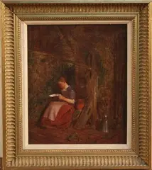 Alfred Provis, Woman reading a Letter in a Cottage Interior, oil on canvas laid on board