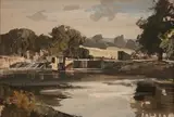 Rowland Hilder, Teston Lock, watercolour and gouache