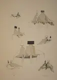 Lynn Chadwick, Sketches for Sitting Couples, lithograph printed in three colours