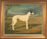 F.L. Geere, Study of a Greyhound standing in Profile within a Landscape, oil on canvas