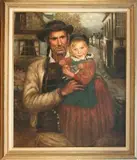 Henry d'Estienne, A Proud Father holding his Daughter on a Village Road, oil on canvas