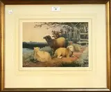 Frederick E. Valter, Study of Sheep near a Stile, Windsor Castle in the distance, 1882, watercolour