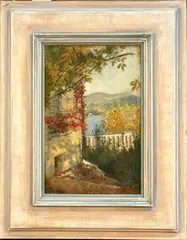 Joseph Eugen Hörwarter, View across a Lake from a Terraced Garden, oil on canvas-board