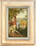 Joseph Eugen Hörwarter, View across a Lake from a Terraced Garden, oil on canvas-board