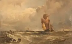 Edwin Hayes, Lugger Entering Calais Harbour, oil on canvas
