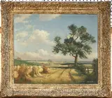 Max Hofler, Landscape with Corn Stooks and Trees, oil on canvas