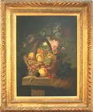 W. Miitler, Still Life Study of Flowers and Fruit on a Table, oil on canvas